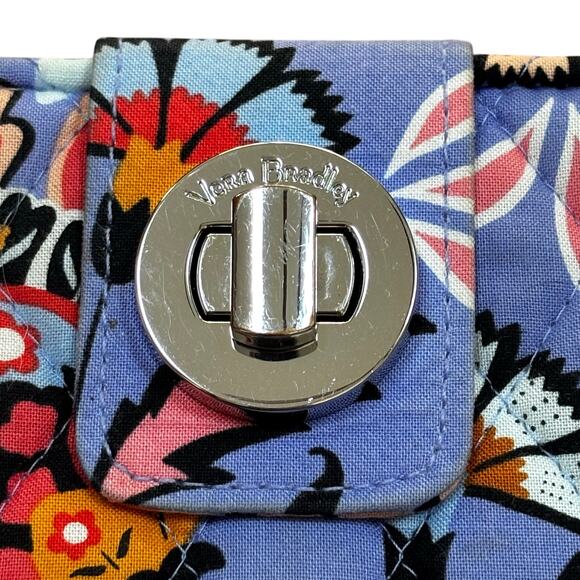 Vera Bradley quilted wallet purple blue floral zip around turn lock clutch purse - Picture 2 of 9